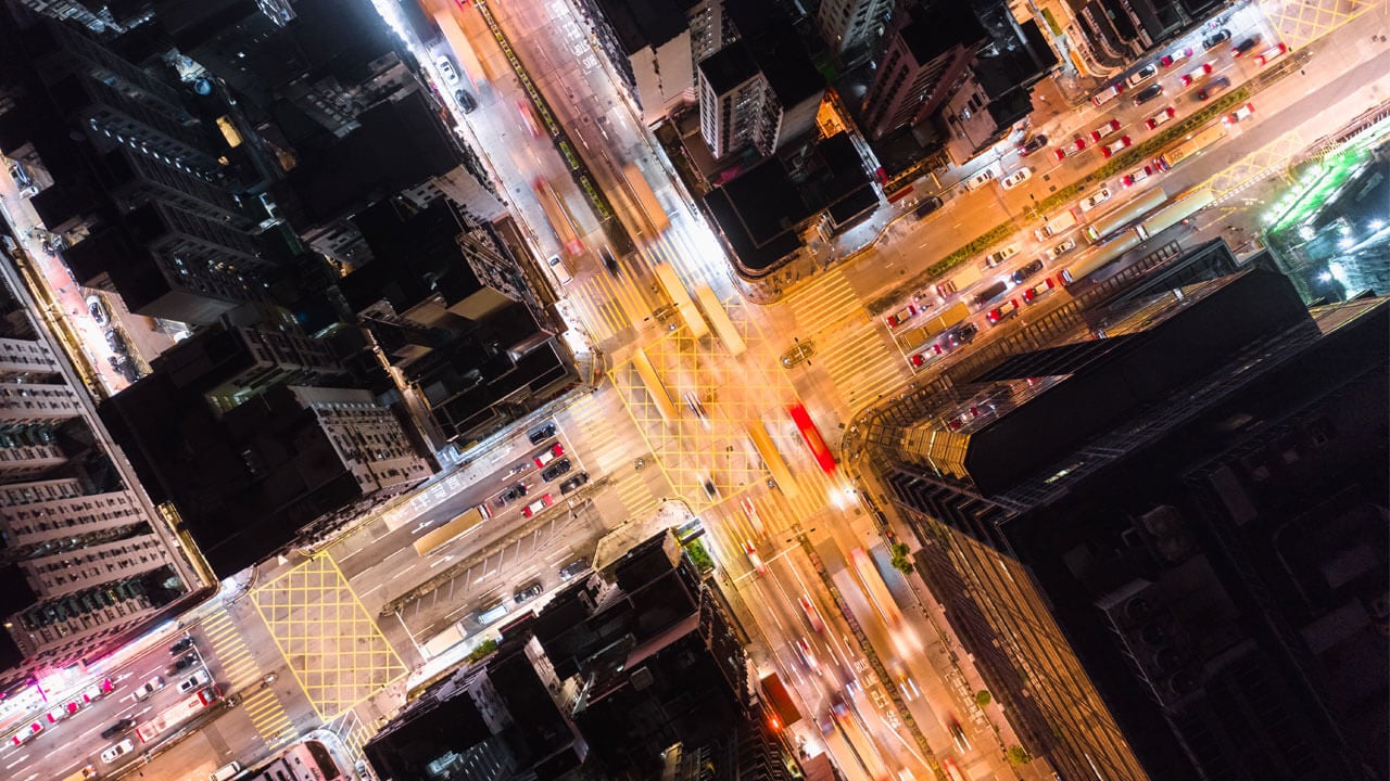 Intersection with a lot of traffic