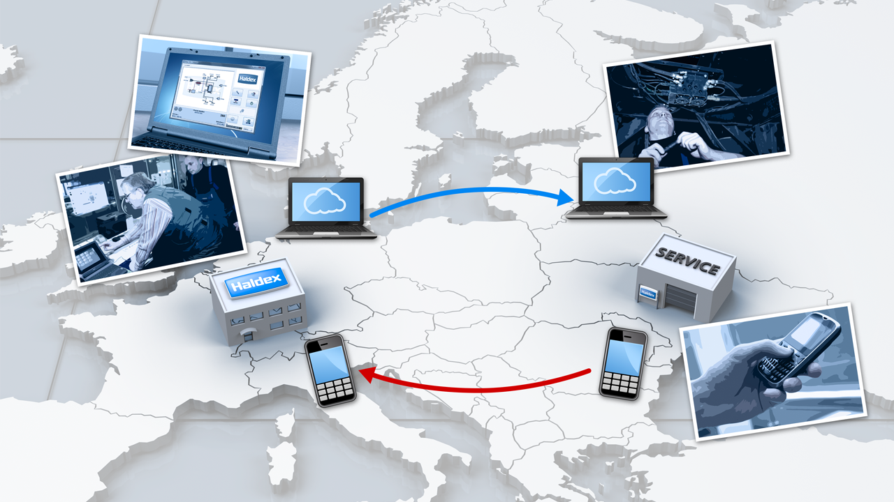 illustration showing cloud-based vehicle diagnostics and service network across Europe
