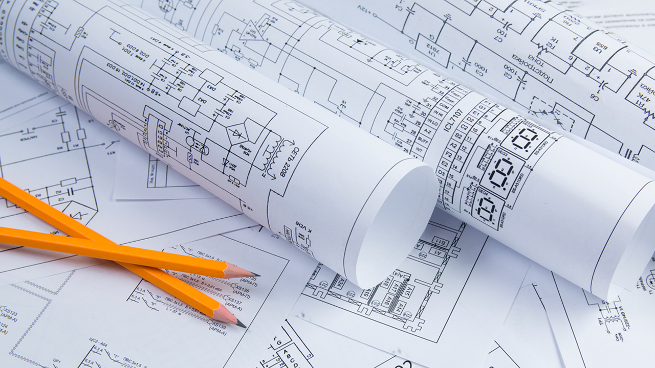 Rolled-up technical drawings